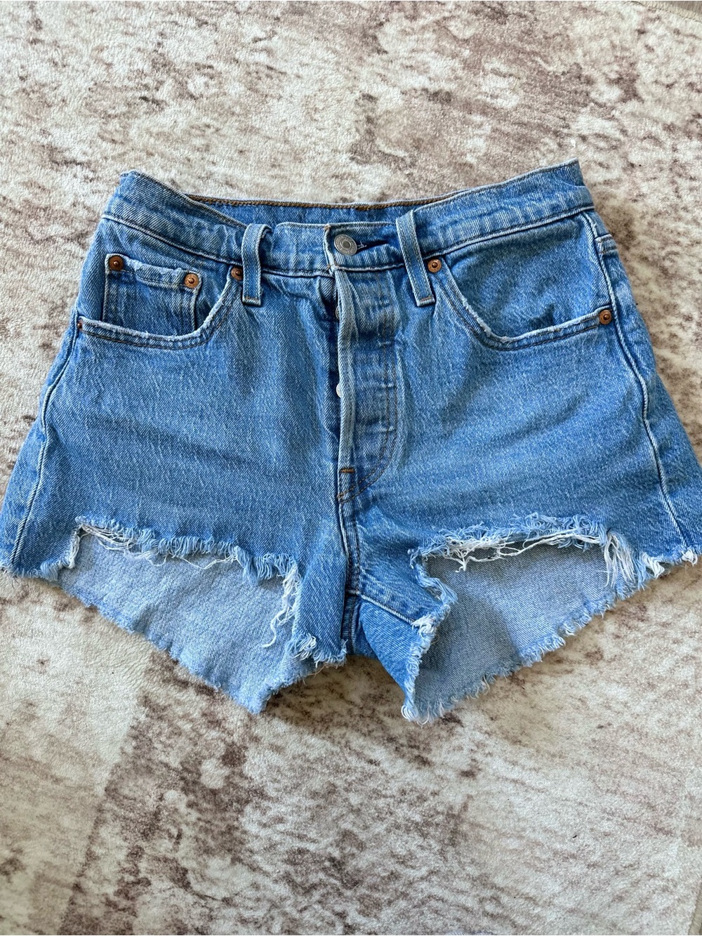Levi’s 501 High-Waist Distressed Denim Shorts